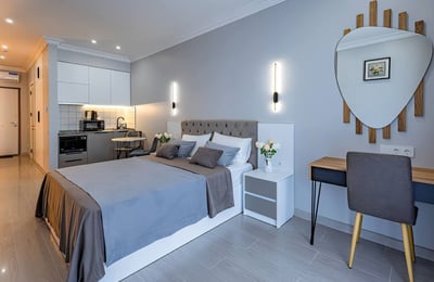 Location studio moderne, cosy, avec vue sur la mer en résidence Next White, Batumi, Géorgie