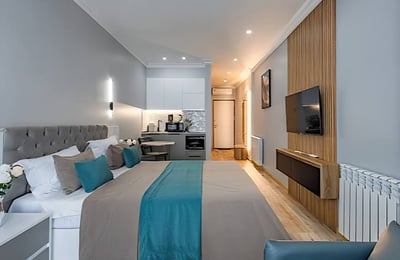 Location studio moderne, cosy, avec vue sur la mer en résidence Next White, Batumi, Géorgie