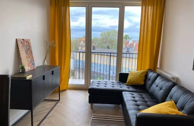 Long-term rental 2-room apartment with balcony and AC in Wrocław