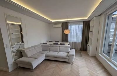 Spacious four-room apartment with 60 m² terrace and walk-in closet for long-term rent in Bielany, Warsaw