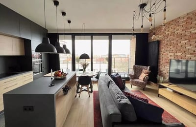 Langzeitmiete 2-Zimmer-Wohnung 58 m² mit Balkon und Parkplatz im Bezirk Mokotów, Warschau, Polen