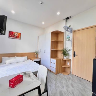 Bright studio apartment with balcony for rent near the beach, Da Nang, Vietnam