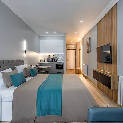 Location studio moderne, cosy, avec vue sur la mer en résidence Next White, Batumi, Géorgie