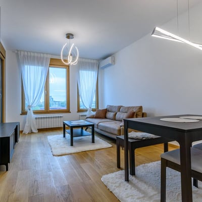 Rent of bright 2-room apartment 54 m² in the premium Wellport residential complex, New Belgrade, Belgrade, Serbia