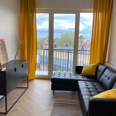 Long-term rental 2-room apartment with balcony and AC in Wrocław