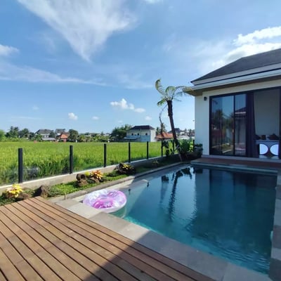 Long-term rental in Bali brand-new villa in Peliatan with pool and rice field view