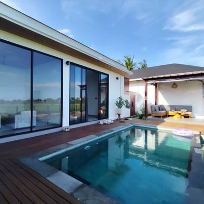 Long-term rental in Bali brand-new villa in Peliatan with pool and rice field view