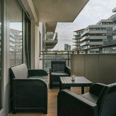 Long-term rental apartment with balcony & gym in River Point, Wrocław