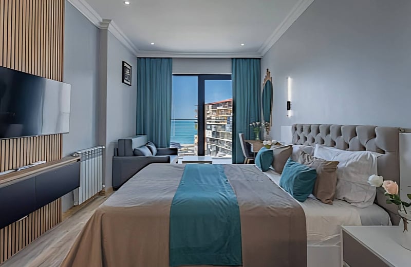 Location studio moderne, cosy, avec vue sur la mer en résidence Next White, Batumi, Géorgie