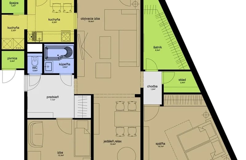 Аренда просторной 3-комнатной квартиры 94 м² в районе Karlova Ves, Братислава, Словакия