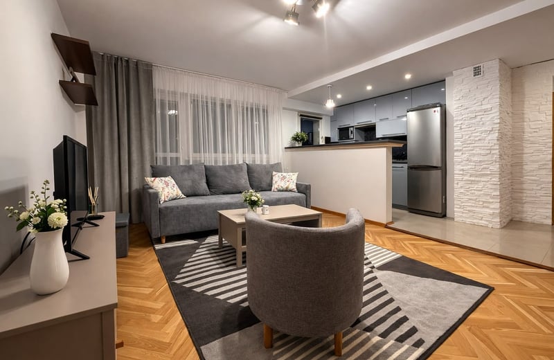 Location d’un appartement moderne et meublé de deux pièces avec balcon, 41 m², Bielany, Varsovie, Pologne