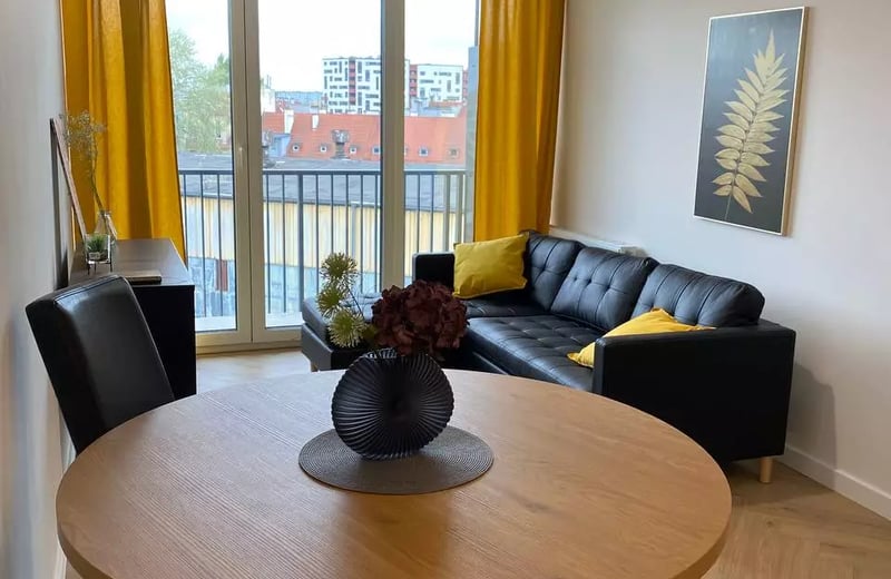 Long-term rental 2-room apartment with balcony and AC in Wrocław