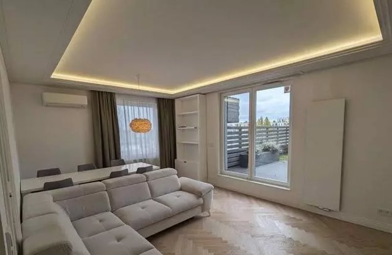 Spacious four-room apartment with 60 m² terrace and walk-in closet for long-term rent in Bielany, Warsaw