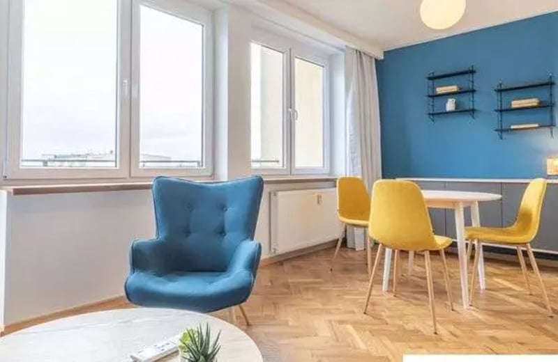 Long-term rental 47 m² 2-room apartment with balcony and AC, Wola, Warsaw