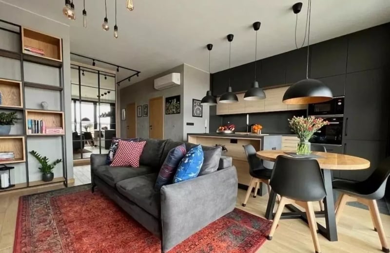 Langzeitmiete 2-Zimmer-Wohnung 58 m² mit Balkon und Parkplatz im Bezirk Mokotów, Warschau, Polen