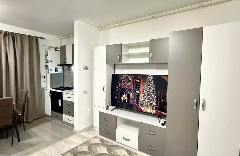 Langfristige Miete eines 1-Zimmer-Studios in einem Neubau, 2. Stock, Bukarest, Rumänien